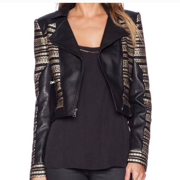 BCBGMaxAzria Leonardo Tweed Metallic Leather Jacket - Picture 3 of 17